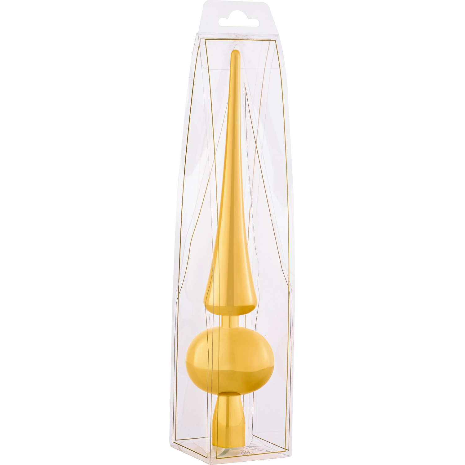 Glänzende goldene Baumspitze, 30 cm, in transparenter Verpackung. Weihnachtsbaumschmuck für festliche Stimmung.