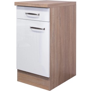 Flex-Well Exclusiv Unterschrank Valero 40 cm Hochglanz Weiß-Sonoma Eiche