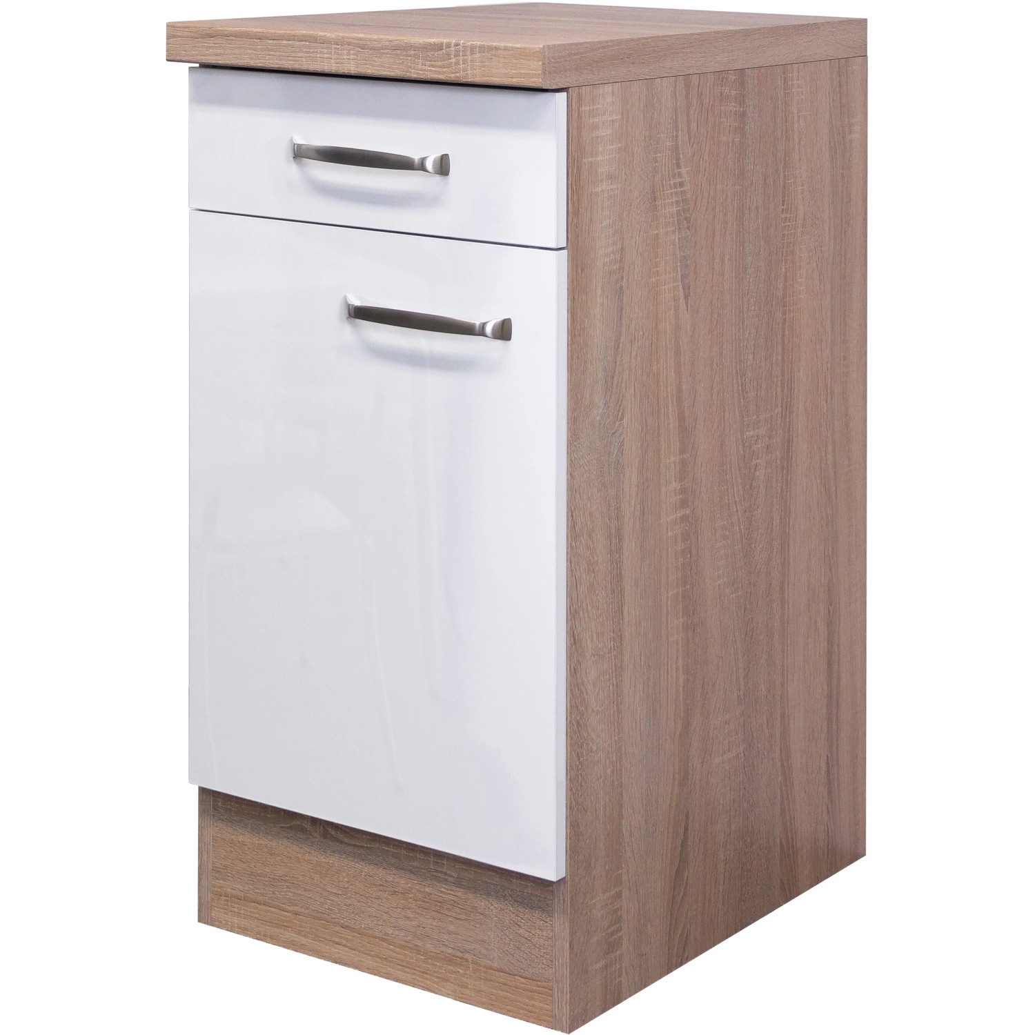 Flex-Well Exclusiv Küchen-Unterschrank Valero 40 cm Hochglanz Weiß-Sonoma Eiche kaufen bei OBI