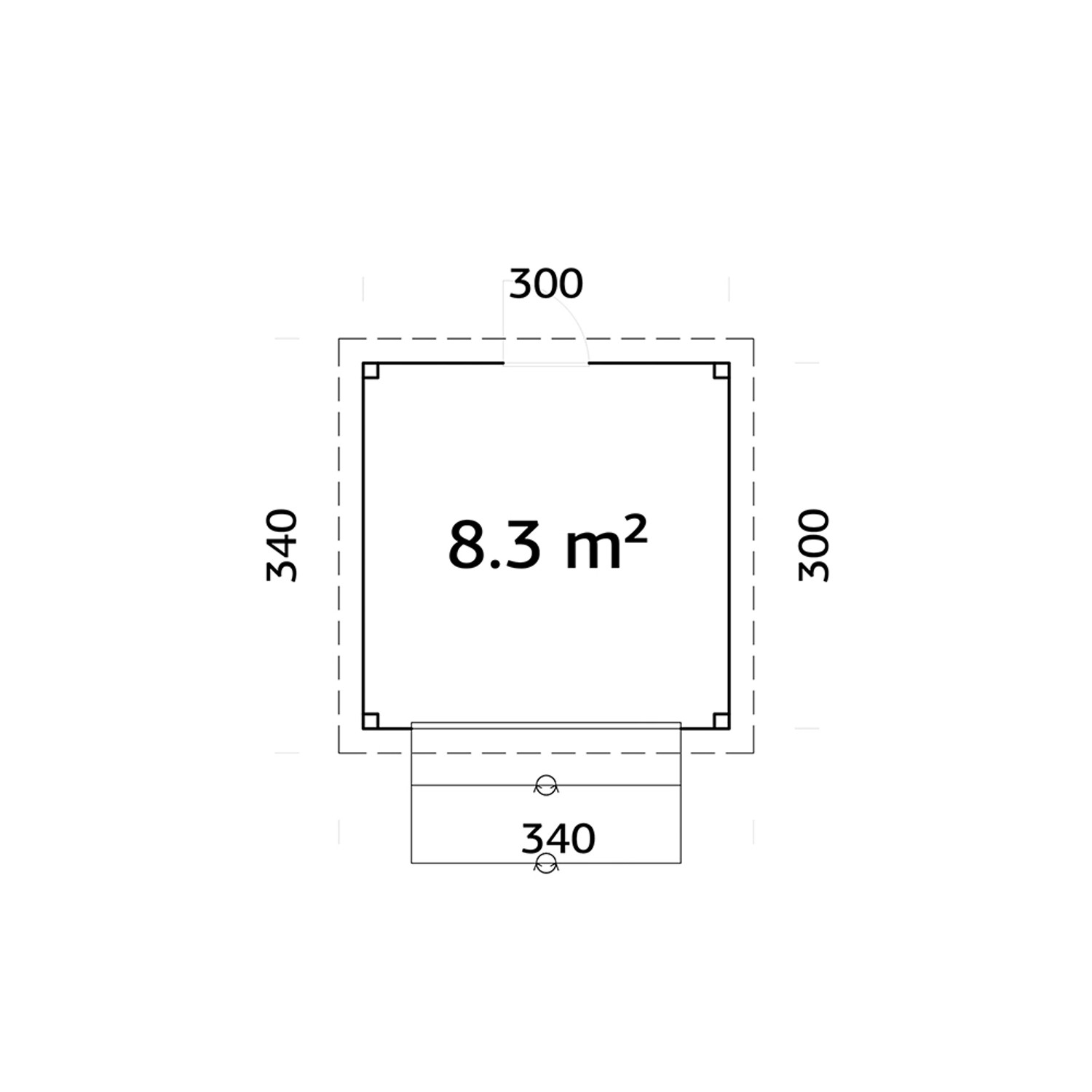Grundriss Palmako Marktstand Lenna Set 304, 300x300 cm, braun, mit Maßen.