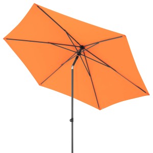Orangefarbener Doppler Balkonschirm MyZone mit Knickfunktion für flexible Schattenausrichtung.