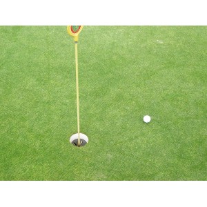 Golfrasen mit Golfloch und Ball. Kiepenkerl Saatgut für dichten, grünen Rasen.