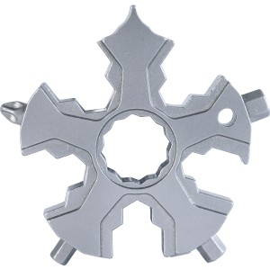 LUX Schneeflocken-Multitool 18in1 aus Edelstahl, Werkzeug im Schneeflocken-Design.