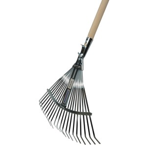 Verstellbarer Sonneck Laubbesen mit verzinktem Kopf und Holzstiel.