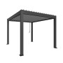 Biohort Pergola in Dunkelgrau/Silber-Metallic: Moderne Terrassenüberdachung mit Lamellen und Regenwasserabfluss.