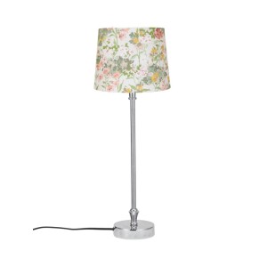 PR Home Liam Tischleuchte mit schlankem Chromfuß und floralem Lampenschirm. Dekoratives skandinavisches Design für Innenleuchten.