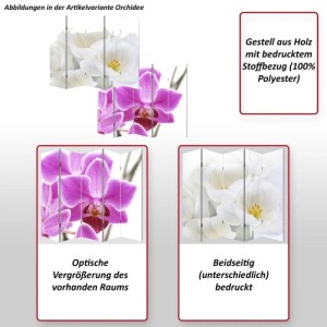 MCW Foto-Paravent Bagheria mit Strand-Motiv und Orchideen-Variante, 5-teiliger Raumteiler.
