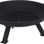 Schwarze Feuerschale (Ø 56 cm) mit 4 Füßen, Feuerrost und Schürhaken.