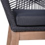Detailansicht: Anthrazit-brauner Garden Pleasure Stuhl Pomona aus Akazienholz mit Seilbespannung und Polster.
