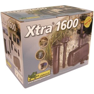 Verpackung der Ubbink Xtra 1600 Springbrunnenpumpe, 40W, für Teiche und Wasserspiele.