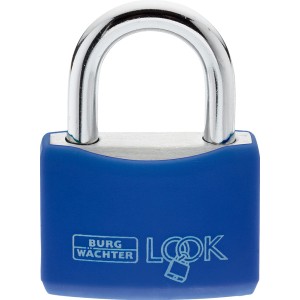 Burg Wächter Vorhangschloss Look 402, blaues Zylinder-Schloss aus Aluminium.