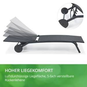 Leco Sonnenliege Nele in Anthrazit mit Rollen und verstellbarer Rückenlehne.