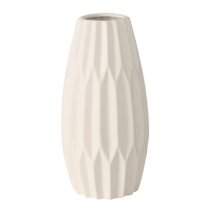 Weiße Boltze Vase Aquarel, Steingut, 26cm hoch, modernes Design mit geometrischen Facetten.