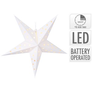 Papierstern 60 cm Weiß 10 warmweiße LED und Timer