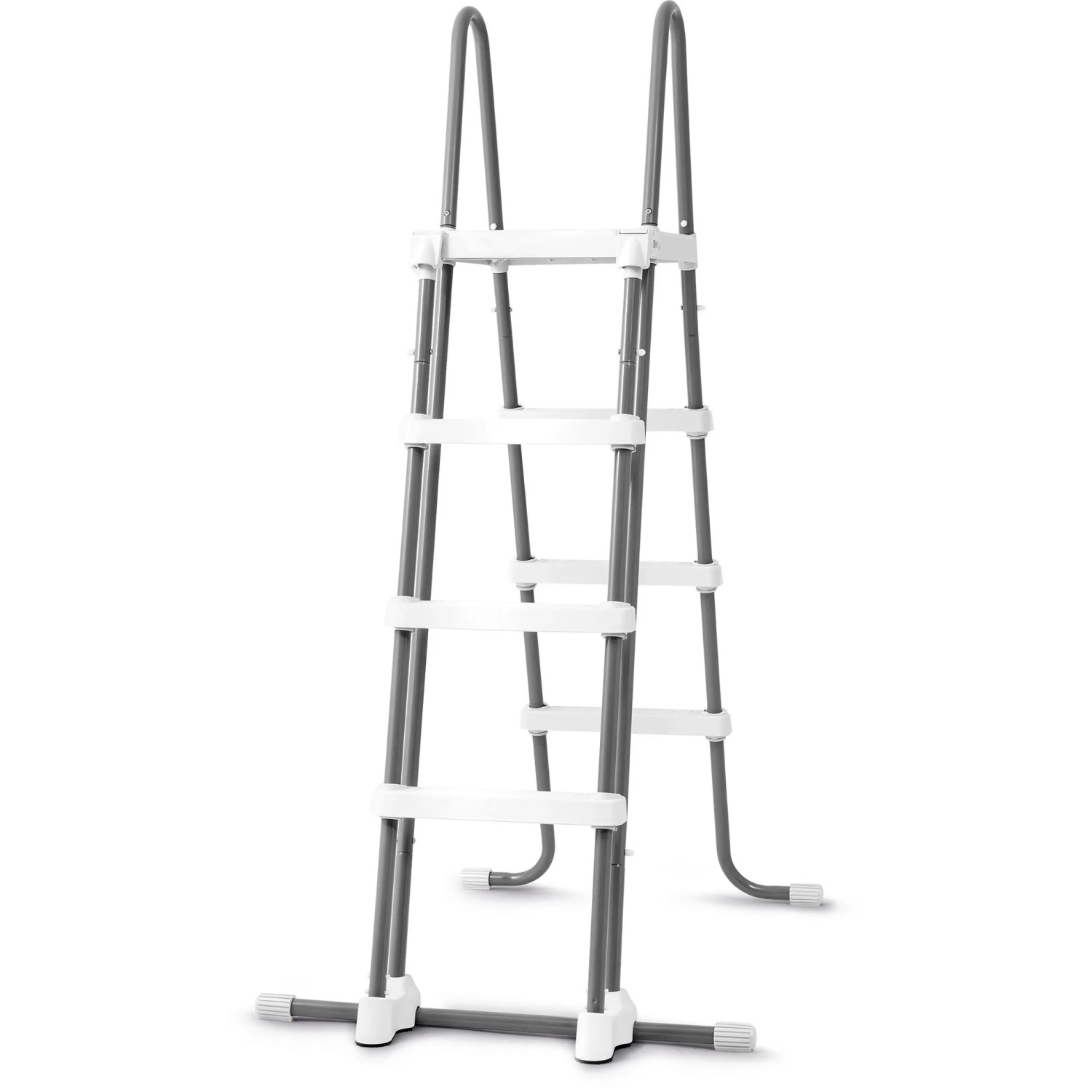 Leiter für Intex Frame Pool Set Prism Greywood, Stahlrahmen mit weißen Stufen.