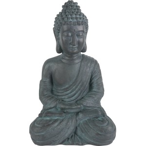 Graue Buddha Gartenfigur (50 cm) aus Polystein für den Außenbereich. Dekorative Gartendeko.