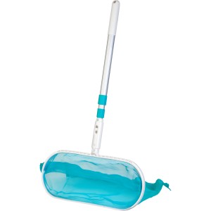 Gre Poolkescher mit Aluminiumstiel und blauem Netz zum Reinigen von Pools.