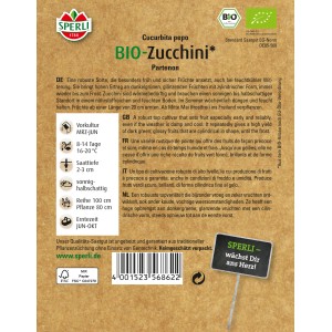 Samenpackung Sperli Zucchini Grün, robust und ertragreich für dunkelgrüne Zucchini.