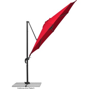 Roter Schneider Ampelschirm (Ø 300 cm) mit Kurbelmechanik und dunklem Gestell.
