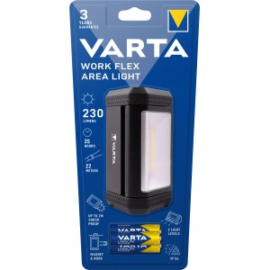 Varta LED-Taschenlampe Work Flex Area Light mit Batterien, stoßfest und spritzwassergeschützt.