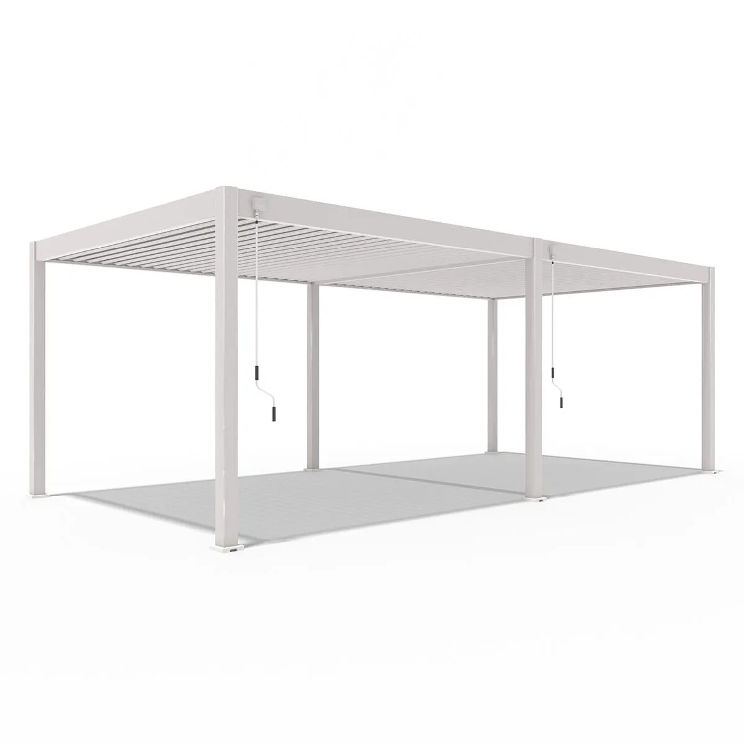 Freistehende Weide Deluxe Alu Pergola 3,6x7,2m in Ivory Sand mit verstellbarem Lamellendach.