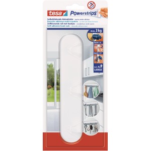 Tesa Selbstklebende Hakenleiste Weiß mit 4 x Powerstrips Large