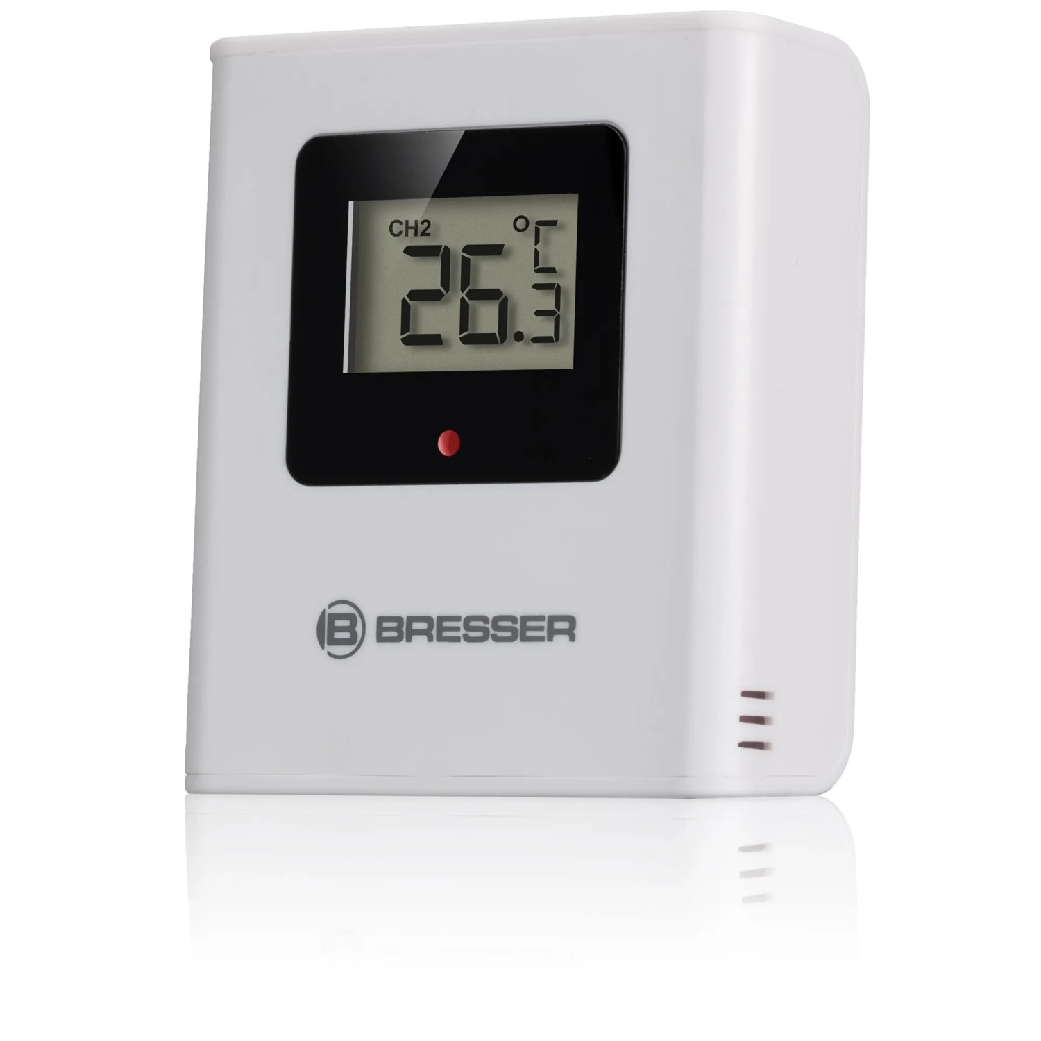 Bresser Meteo Temp W Wetterstation mit Temperaturanzeige und DCF-Funksignal in Schwarz.