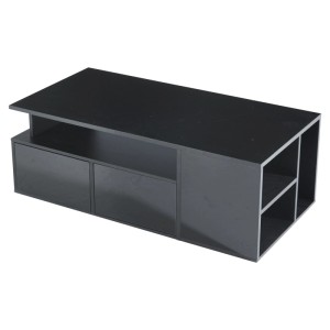 Schwarzer okwish Couchtisch 100x50 cm mit 2 Schubladen, offenen Fächern und LED-Beleuchtung. Moderner Wohnzimmertisch.