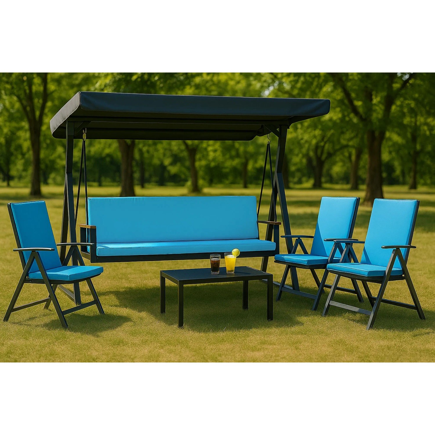 Blaues Polster Setgarden für Hollywoodschaukel, 170x50 cm, mit abnehmbarem Bezug.