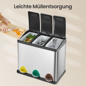 Songmics Mülleimer Petaja 3 Fächer x 8 l Silber-Schwarz