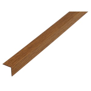 Gleichschenkliges Winkelprofil aus Kunststoff in Eiche Dunkel, 20x20x1000 mm.