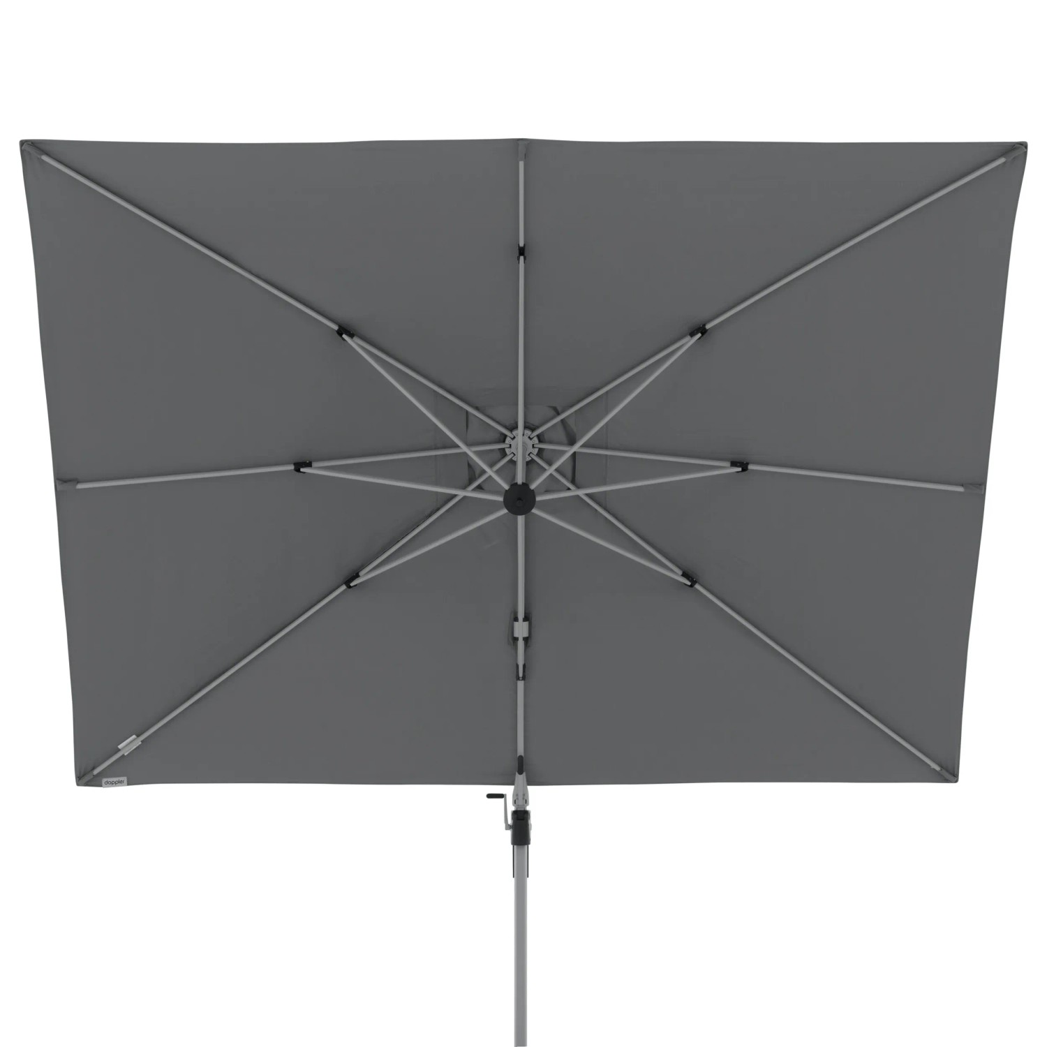 Anthrazitfarbener Doppler Ampelschirm Active II, 260x350 cm, mit Kurbelmechanik von unten.