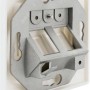 Schwaiger Keystone Anschlussdose für Unterputzmontage, Rückansicht mit Aufnahme für zwei Module.