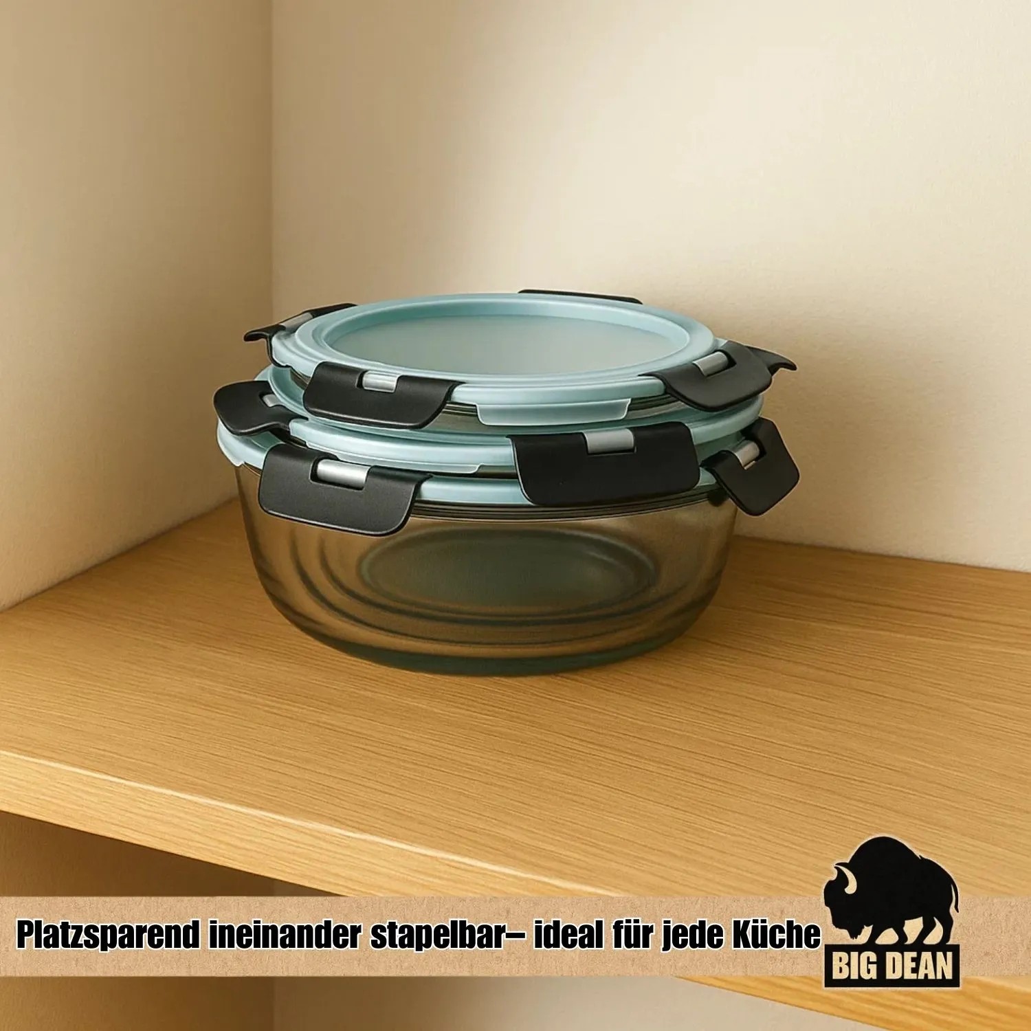 BigDean Glasbehälter mit Deckel in 3 Größen Mikrowellengeschirr Glas Meal Prep Container aus Glas Runde Glasbehälter Mikrowellengeschirr Glas_6