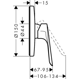 Technische Zeichnung: Hansgrohe Logis E Unterputz-Brausearmatur, Chrom, Maße und Details.