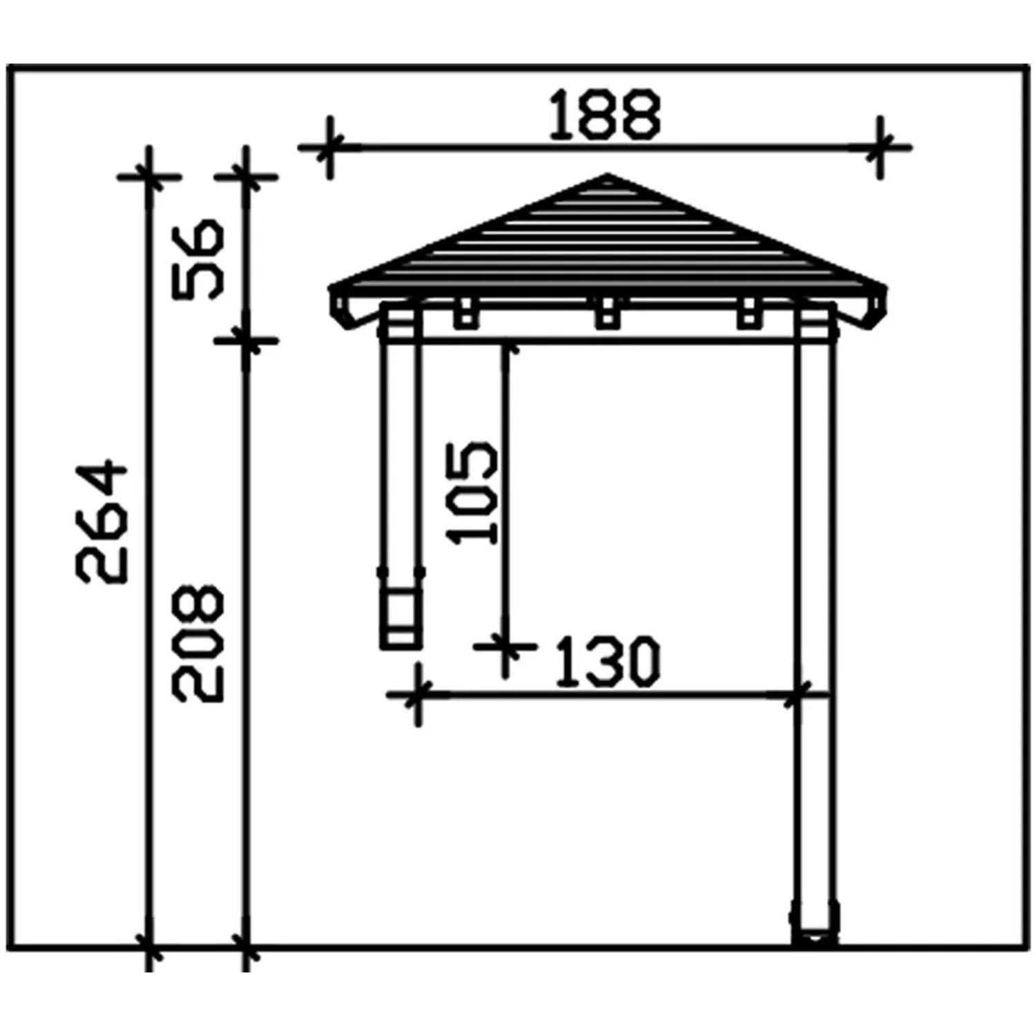 Technische Zeichnung: Skan Holz Vordach Wesel 3, Eiche hell lasiert, Maße 188x126 cm.