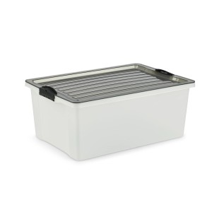 Rotho Stapelbox A3 Compact, 38 l, weiße Aufbewahrungsbox mit grauem Deckel.