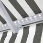 Detailaufnahme: Gelenkarmmarkise Aventura Solar-LED, 3x2m, grau-weiß gestreift, mit LED-Beleuchtung.