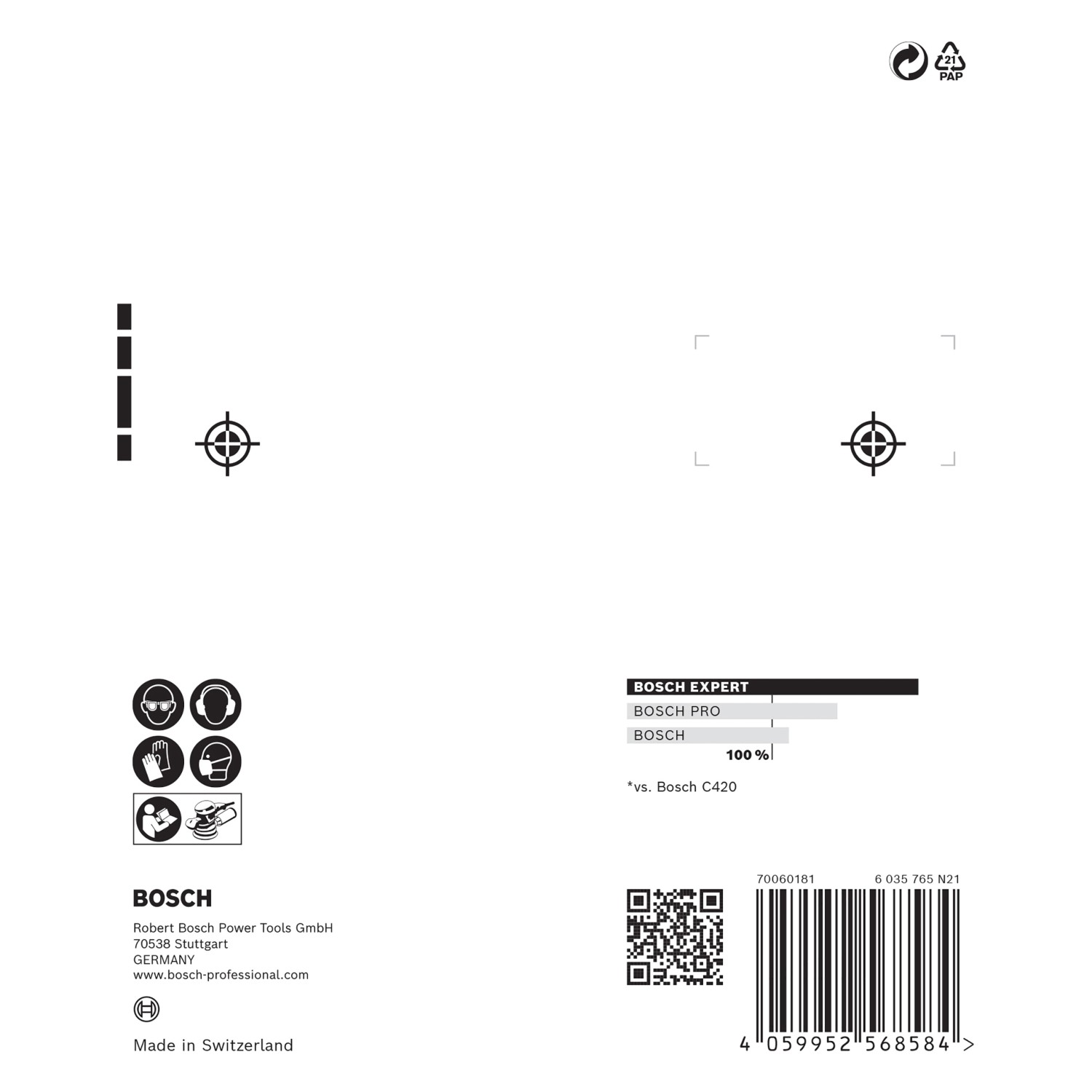 Verpackung des Bosch Expert Netzschleifblatt-Sets M480, 7-teilig, mit technischen Details und Logos.