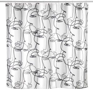 Wenko Duschvorhang Faces 180 cm x 200 cm Weiß-Schwarz