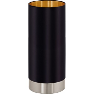 Elegante Eglo Tischleuchte Maserlo in Schwarz-Gold, Design-Tischlampe mit Textilschirm und Metallsockel.