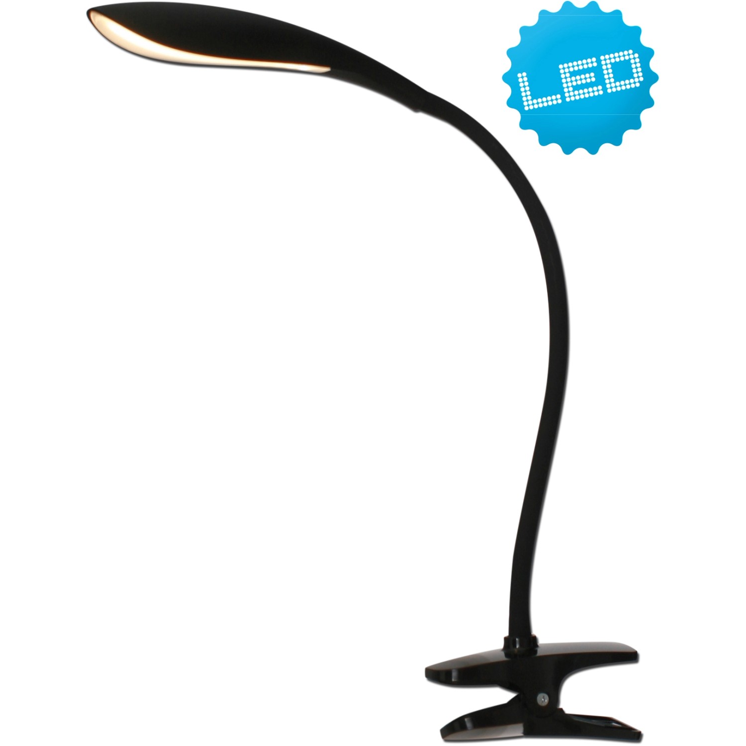 Schwarze LED-Klemmleuchte Mamba von Näve, ideal für Schreibtische. Metall und Kunststoff, warmweißes Licht.