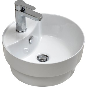 Rundes, weißes Pelipal Keramik-Aufsatzbecken Serie 4035, 40 cm Durchmesser mit Armatur.