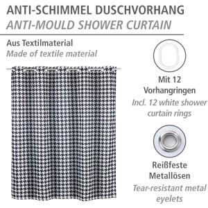 Wenko Anti-Schimmel Duschvorhang Fashion Flex mit Hahnentrittmuster und 12 Ringen.