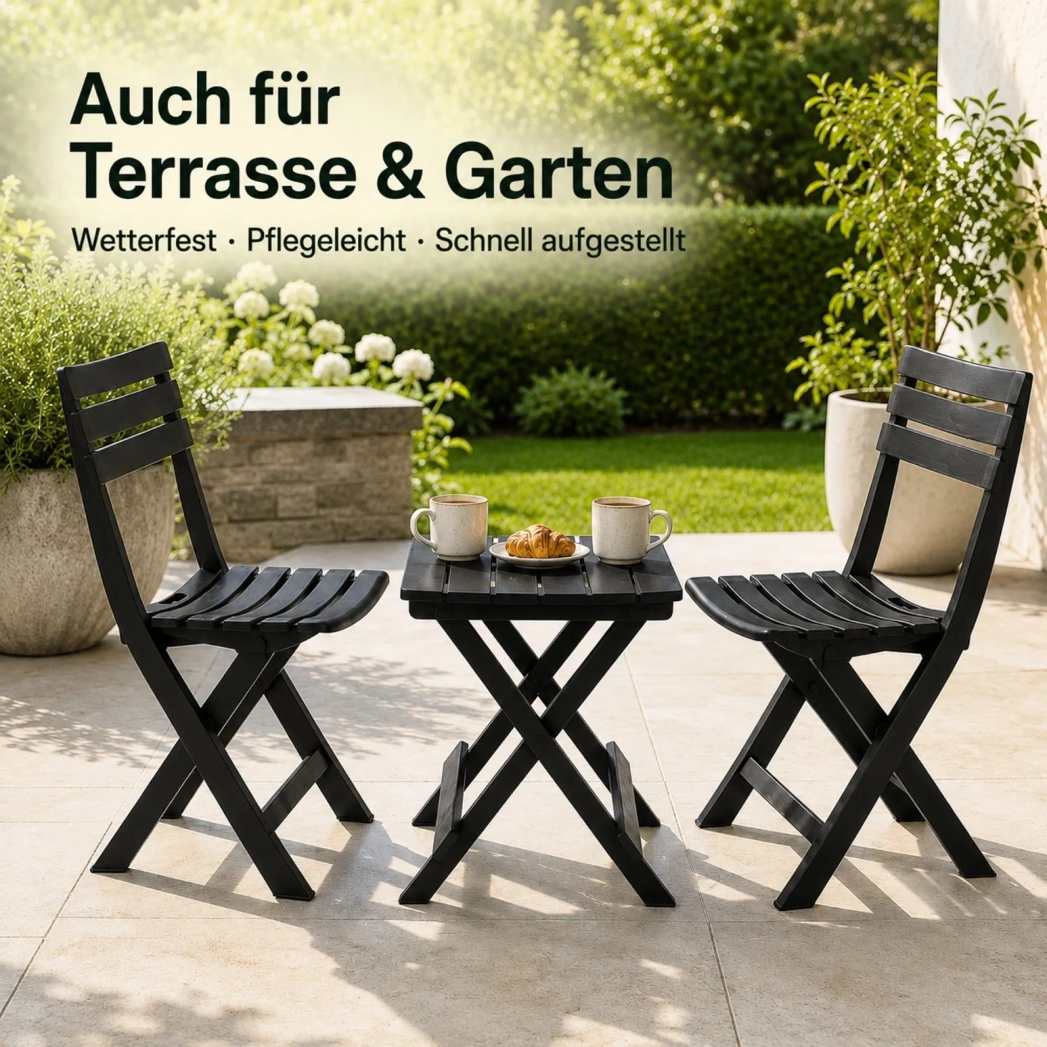 BigDean 2X Gartenstuhl Und 1 Gartentisch Klappbar Anthrazit Wetterfest kaufen bei OBI