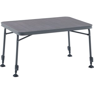 Campingtisch Bowhill, klappbar, mit grauem Aluminiumgestell und HPL-Tischplatte.