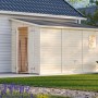 Palmako Mia Holz-Gartenhaus mit Pultdach, unbehandelt, zur Aufbewahrung von Gartengeräten.