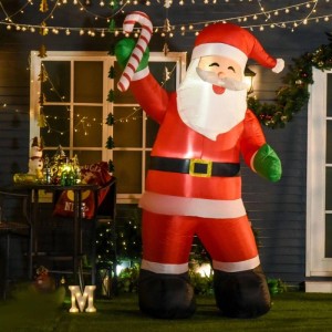Aufblasbarer roter Weihnachtsmann mit Zuckerstange, beleuchtet, 243 cm hoch, als Weihnachtsdekoration für Outdoor.
