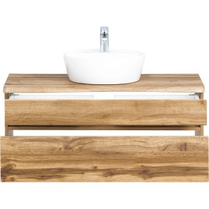 Held Möbel Waschtisch Trient 100 cm in Wotaneiche mit rundem Keramik-Aufsatzbecken.