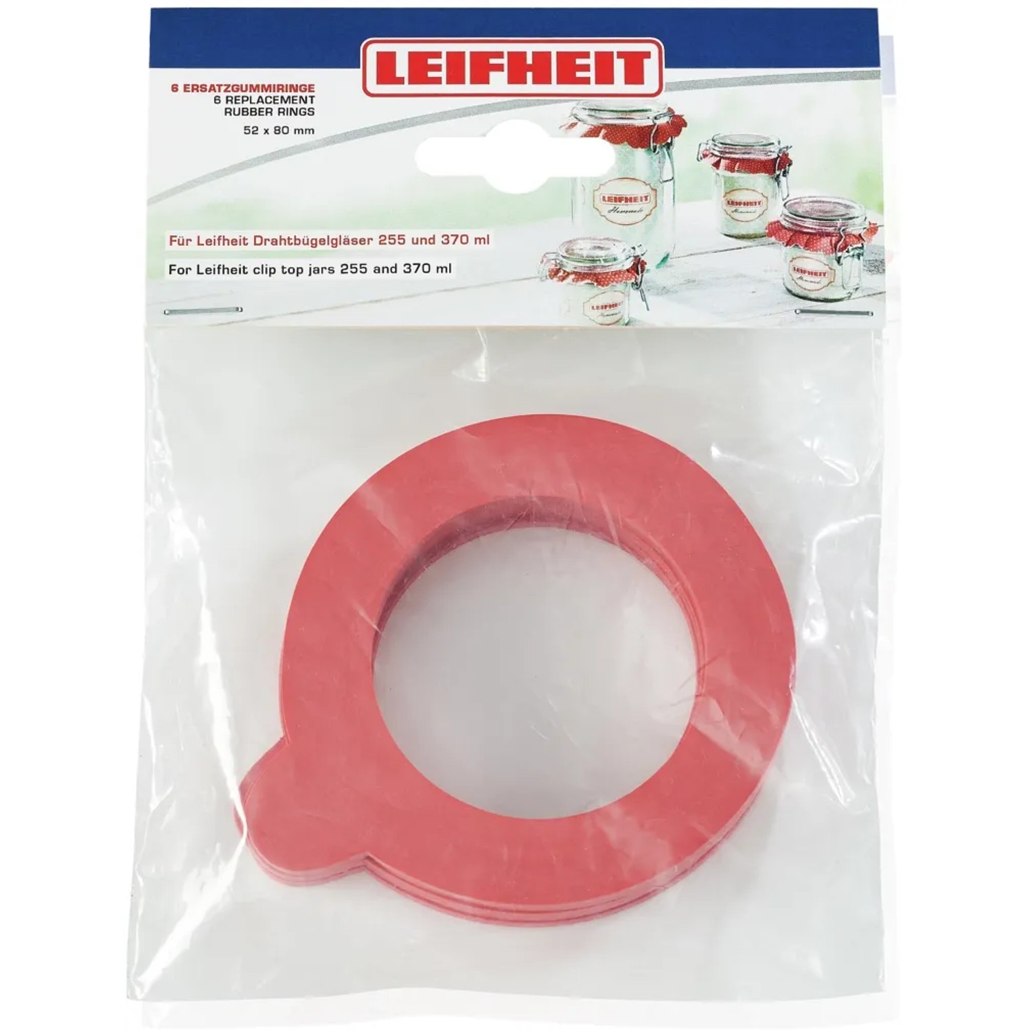 Leifheit Ersatzgummiringe, 52x80mm, 6er-Pack für Drahtbügelgläser, Vorratsdosen Zubehör.